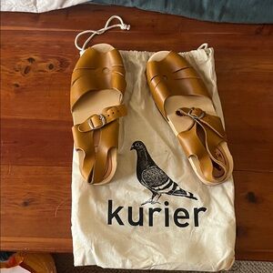 Kurier  yellow/ brown Leather wooden sandals